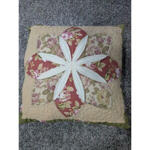 Handmade Patchwork Quilted Pillow 8 Point Star Folk Art Vintage Pillow 17x17